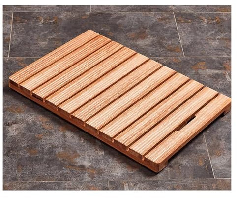 QWEASDF Tapis de Bain rectangulaire en Bois,Tapis de Bain en Bambou, caillebotis pour Sauna, Baignoire, Piscine, antidérapant, Nature, Tapis Bois Bambou caillebotis Douche Bain(W40xL70cm/W16xL28in)