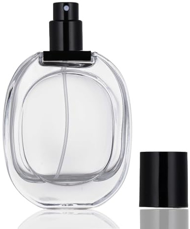 Enslz Flacone spray ricaricabile per profumo da 50 ml, vuoto, in vetro, nebulizzatore per profumo da viaggio, per donne e uomini (nero trasparente)