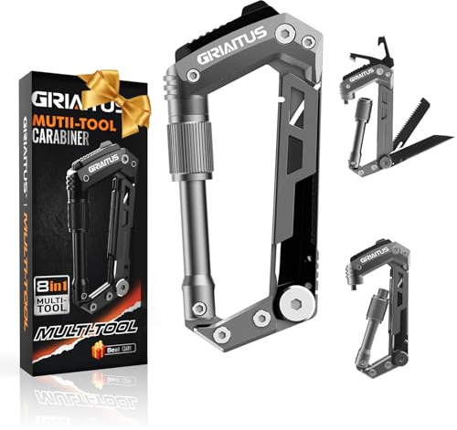 Locking Carabiner Clip 8 and 1 Multi Tool Heavy Duty Keychain Cool Pocket Gadgets Gifts for Men Cool Pocket Gadgets Outdoor Hiking Camping Essentials