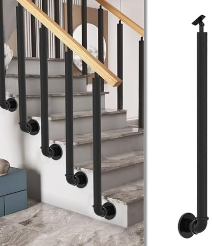 Poteaux de balustres d'escalier noirs, tiges de garde-corps en tube rond en métal, colonne de rampe pour marches de terrasse intérieures et extérieures, piliers de piquets de rampe à montage latéral(9