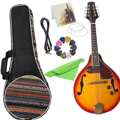 Mandolins Instrument for Beginner 8 Strings Electric Mandolin Instrument A Style Electric Mandolin With Carrying Backpack(Mandolin Set)