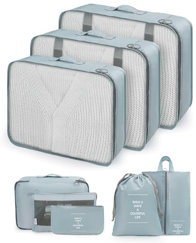 Carttiya Packing Cubes for Suitcases, 8-Piece Travel Organizer, Ultralight, Breathable and Washable Packing Cube Suitable for Travel, Vacation and Camping (Gray)