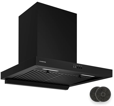 Klarstein AeroClean Hotte Aspirante - 60 cm Hotte murale, Débit 721 m³/h Boost, CEE A++, LED 3800-4200 K, Silencieuse 52 dB, Filtres à chicanes & Charbon, Noire