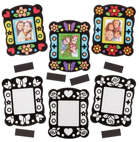 Baker Ross FN401 Imanes para colorear con marco de fotos - Pack de 12, Arte de terciopelo para colorear para niños, Manualidades con imanes para nevera