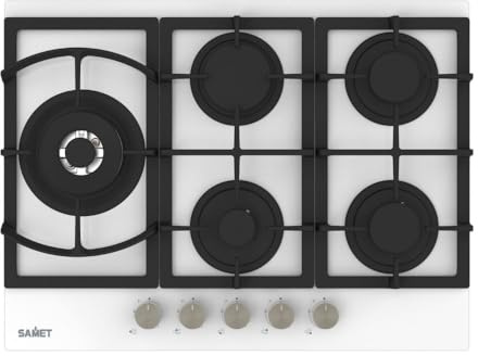 Placa de gas de 5 fuegos de cristal blanco 70 cm - Dafne70