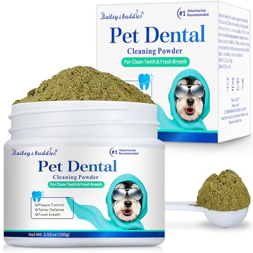 Bailey & buddies Plaque Off Powder for Dogs & Cats |100% Natural | Pet Teeth Cleaning | Cat & Dog Breath Freshener Dental Products | No Dog Toothbrush or Dog Toothpaste | Plaque Remover|100g