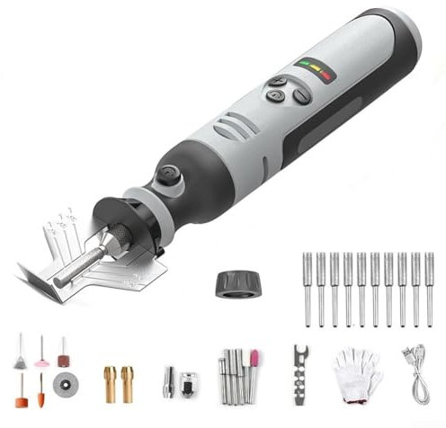 Fauhapyway Cordless Chainsaw Sharpener Electric Handheld Kit 180W 5 Speed 8000-35000 RPM Diamond Bits Rechargeable Battery 2 Hours Working Time