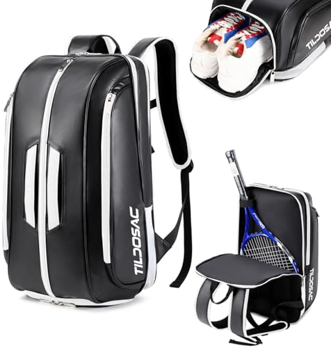 TILDOSAC Tennistasche Schlägertasche für Tennis Padel, große Sport Pickleball Tasche für Männer Frauen mit Schuhfach, Laptop Sleeve, Zaun Haken, Ball Sleeve