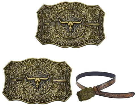 FINGERINSPIRE 2 Stück Western Cowboy Gürtelschnallen Im Vintage Stil Antike Bronzelegierung Gürtelschnalle Longhorn Bullenkopf Gürtelschnallen Für Rodeo Western Cowgirl Rodeo Cowboy Gürtelschnalle