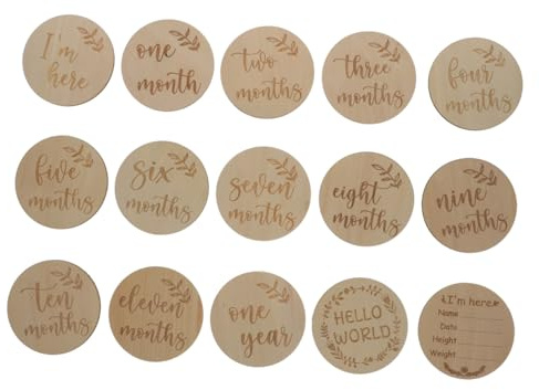 Holz Monatskarten für Babys 15 Stück Geburtsmeilensteine | Gedenkkarten zur Geburt, Natürliche Oberfläche, für Babyshower und Neugeborene
