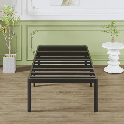 Lutown-Teen Metallbett 90x200 cm mit Runden Eckbeinen, Robust Metall Einzelbett 41 cm Hoch mit Lattenrost, Großer Stauraum unter dem Bett, Geräuschfrei, Einfacher Aufbau, Schwarz