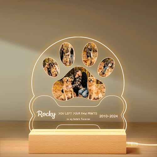 NIBESSER Personalisiert Gedenktafel für Haustiere Erinnerung LED Acrylglas mit Foto Hundandenken Geschenke Foto Nachtlampe Haustier Bilderrahmen für Katze und andere Haustiere Tiere