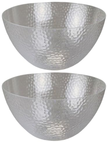 eMKay® Pack of 2 Small 1L Reusable Plastic Serving Bowls – Clear Hard Plastic Salad Bowls with Dimple Effect – Lightweight BPA-Free Snack & Mixing Bowls for Parties BBQs Picnics Indoor Outdoor Use