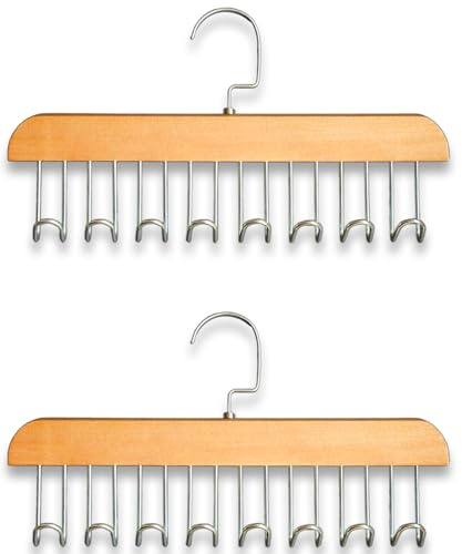 2Pcs Wooden Anti-Slip 8-Hook Belt Hanger for Closet - Wooden Closet Hanger Organizer with Anti-Slip Hooks for Ties, Scarves, Bras & Tank Tops(Wood)
