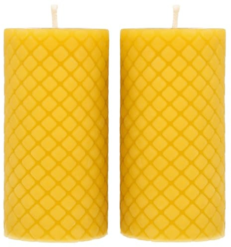 Danilovo Bougie Pilier en Cire d'Abeille Naturelle, Bougies Piliers 100% Pures, sans Danger, Luxueuses, pour une Maison Agréable, Parfum de Cire d'Abeille Naturel (2 pièces, 5x10 cm, 20 heures)