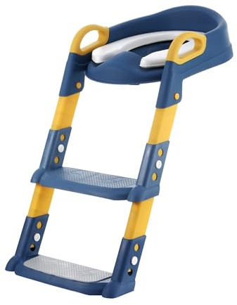 VIROSA Kids Step-Up Ladder – Toddler Toilet Training Ladder with Non-Slip Steps & Handles – Adjustable & Foldable Toilet Trainer – Multiple Colour Options (Blue & Yellow)