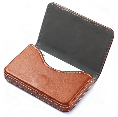 GrueGard Porta Tarjetas de Visita, Cuero PU Estuche Caja (Brown, Slim*1)