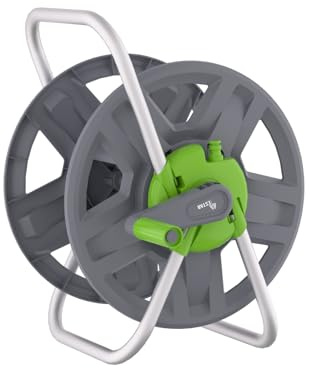 YESTAR - Carrete de manguera de plástico, enrollador portátil para manguera de riego de 24 a 30 m (1/2 pulgadas), ahorro de espacio y fácil desmontaje, para riego de jardín