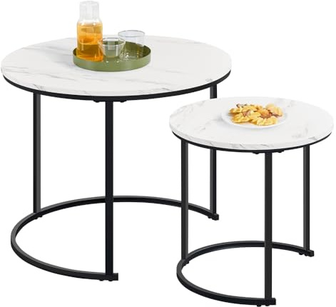 Yaheetech Couchtisch 2er Set Beistelltisch Runder Satztisch Metallgestell Kaffeetisch Wohnzimmertisch Modernes Design Sofatisch Kleiner Tisch, Weiß