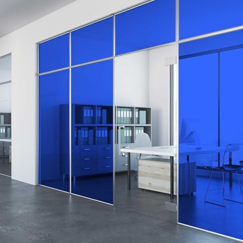 Stained Glass Window Film Blue 50 x 100cm, Self-Adhesive | Vinyl decorative layer with transparent stained-glass effect, UV-protective, ideal for doors, dividers and interiors.