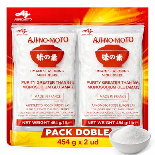 Ajinomoto en polvo, Glutamato Monosódico, Sazonador Umami en Polvo con Glutamato Monosódico (MSG), AJI NO Umami seasoning 99% Glutamato, Condimento potenciador del sabor, 2 Paquetes 454 g