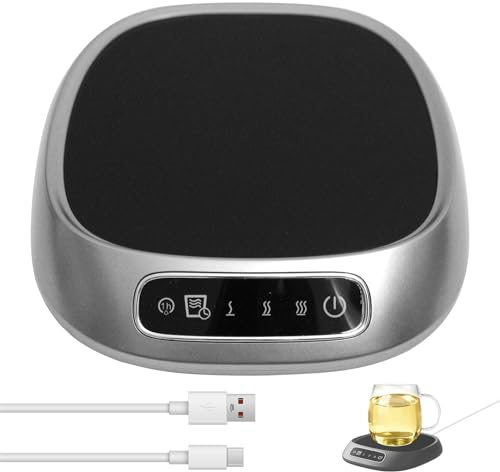 Coffee Mug Warmer, USB Cup Warmer with 3 Temperature Setting(55-85℃), Smart Touch Heated Coaster, Coffee Warmer for Desk 8H Auto Shut Off & Hourly Drink Remind for Tea Milk Warmer Office Home (Grey)