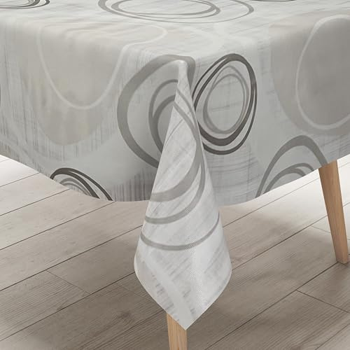 KEVKUS Nappe en toile cirée 160 cm de large grande taille B1769-01 Motif lignes modernes et cercles Taille et forme au choix Envoi sans plis Enroulé sur tube en carton
