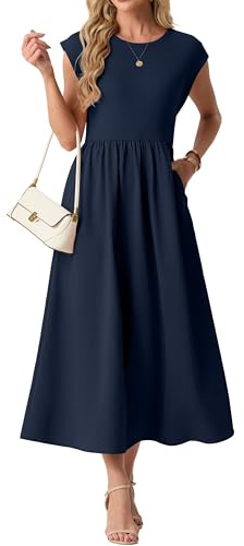GRECERELLE Vestidos de verano para mujer, manga casquillo del Reino Unido, vestidos largos elegantes acampanados, vestidos largos casuales con bolsillos para vacaciones y uso casual