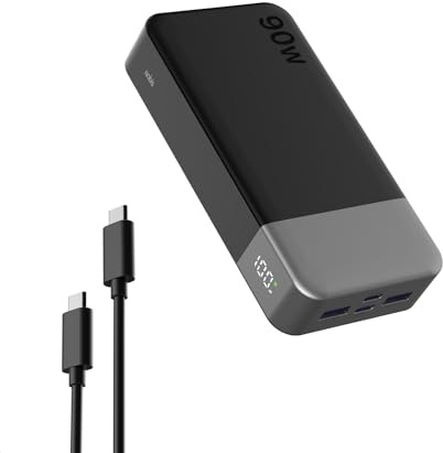 NOBIS Batterie Externe 20000mAh 90W Charge Rapide pour Ordinateur Portable | 4 ports (2C+2A) Power Bank avec Affichage LED, compatible MacBook, Lenovo, Steam Deck, Tablettes et Smartphones