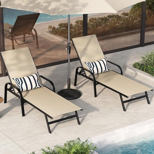 GarveeHome Sonnenliege, Verstellbare Gartenliege Aus Textilene, Poolliege Mit 5-Fach Verstellbarer Rückenlehne, Wetterfest, Für Garten, Terrasse, Balkon, Grau, 2er-Set
