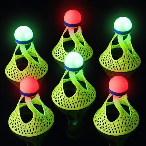 Umllpet Federbälle Badminton Bälle, 6 Stück LED Federball Badmintonbälle, Federbälle Nylon Badminton Bälle, Nylon Federball Leuchtend, LED Badminton Bälle für Indoor, Outdoor, Nacht Sportaktivitäten