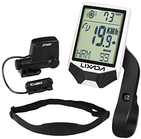 Domary Computer Wireless con Cardiofrequenzimetro Multifunzione Antipioggia Ciclo Tachimetro Cadenza Tracker Ampio Schermo LCD Design Retroilluminato per Gli Appassionati di Cicli (Bianca)