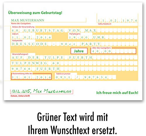 (30 x) Einladungskarten Geburtstag ýberweisung SEPA Bank Konto Karte Einladungen