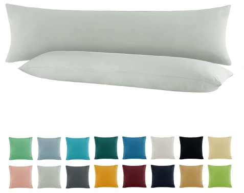 SHC by BaSaTex 2er Pack Jersey Kissenbezüge Kissenhüllen | Kopfkissenbezug aus 100% Baumwolle | 40x145 cm Seitenschläfer Kissenbezug | Farbe Silber