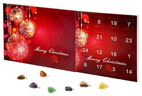 VALIOSA Merry Christmas Mode-Schmuck Adventskalender mit Halskette + 23 individuelle Anhänger aus Halb-Edelstein, Geschenkidee für Mädchen, 24-teilig (1 Set)