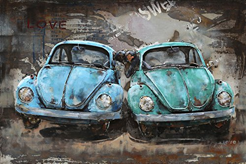 Vintage Line Handgefertigtes Metallbild 3D-Optik Wandbild Verschiedene Größen Kunst Bild (Metallbild Beetle (ca. 120x80 cm))