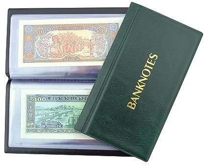 Collector SAMMLERALBUM FÜR BANKNOTEN Notizen Banknotenalbum mit 20 Seiten 11x19cm (Grün)