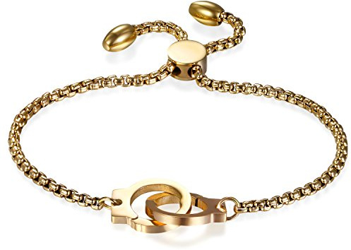 JewelryWe Schmuck Damen Armband mit politert Katze/Lebensbaum/Handschelle/Engelsflügel, Edelstahl Charm-Armband Armkette Verstellbar Armkettchen Armreif, Rosegold/Gold/Silber