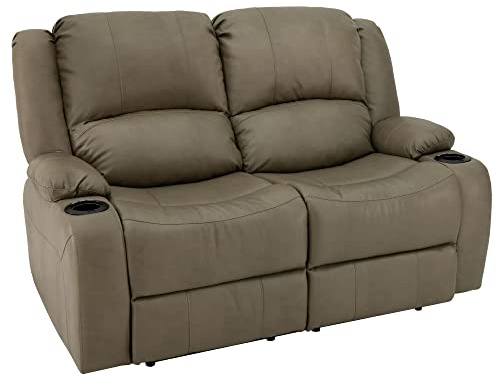 RecPro Charles 58 Powered Double RV Wall Hugger Recliner Sofa RV Loveseat with Upgraded 2023 Fabric (Putty)