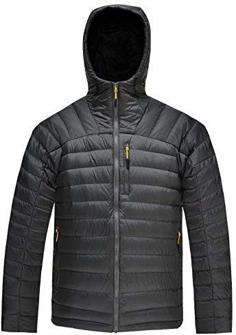 HARD LAND Men's Down Jacket Packable Puffer Jacket Water Resistant Hooded Insulated Lightweight Outdoor Down Jacket Charcoal Grey Size L