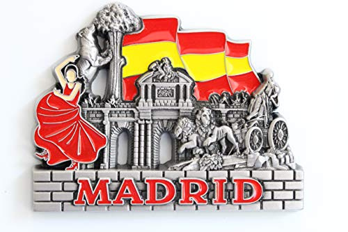 Magnete da frigorifero in metallo, design unico, decorazione per casa, cucina, viaggi, vacanze, souvenir, per attaccare le liste, foto sul frigorifero (Madrid)