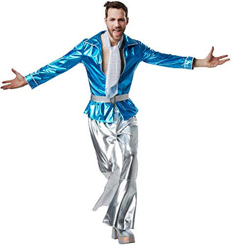 dressforfun 900501 - Herrenkostüm Disco Master, Schillerndes Disco-Outfit aus Glanzstoff mit Gürtel und Halstuch (L | Nr. 302399)