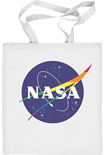 Shirtgeil LGBT Nasa Logo in Regenbogen Farben Jutebeutel Baumwolltasche One Size Weiß