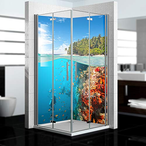 Dedeco 2x Premium Bad Duschrückwand mit Motiv: Ozean V1, 90x200cm, wasserfest, hochwertig fugenlose Wandverkleidung aus 3mm-Alu-Verbundplatte, Fliesenersatz ohne Bohren, Made in Germany