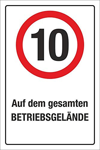 Schild Auf dem gesamten Betriebsgelände 10 km/h 600 x 400 mm | 3 mm Alu-Verbund, wetterfester UV-Direktdruck, robust und langlebig, Made in Germany