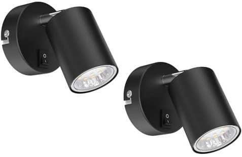 ledscom.de 2x Wandspot WAIKA, einflammig, mit Schalter, GU10, schwarz matt, inkl. GU10 LED Lampe (weiß, 2,076W, 206lm, 110°)