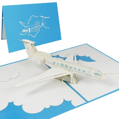 Sweetpopup® 3D Pop Up Karte Flugzeug Reise – Glückwunschkarte für Reisende & Vielflieger – Gutschein, Geldgeschenk für Urlaub, Geburtstag & Abschied / 170