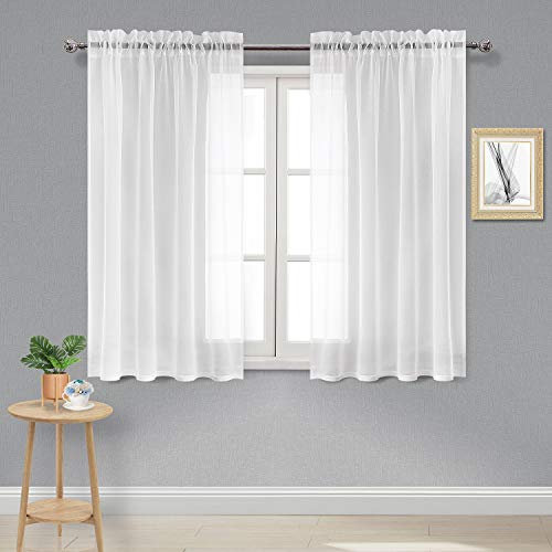 DWCN White Net Curtains for Windows 54 Drop, Rod Pocket Voile Curtain Bedroom Sheer Curtains Semi-Transparent Light Filtering Curtains for Living Room Kitchen Nursery, W46 x L54 Inch, Set of 2