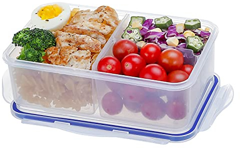 EASYLOCK 1150ML Microwavable Bento Lunch Box with 3 Compartments Plastic Food Storage Containers with Lids Meal Prep Containers Reusable