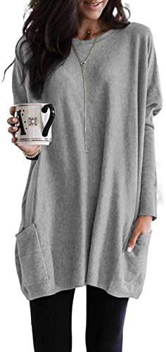 Dokotoo Womens Winter Dresses Long Sleeve Tunic Tops for Women Loose Fit Dressy Solid Color Casual Oversized Winter Clothes Sweatshirt Dress Grey Dresses for Women XL